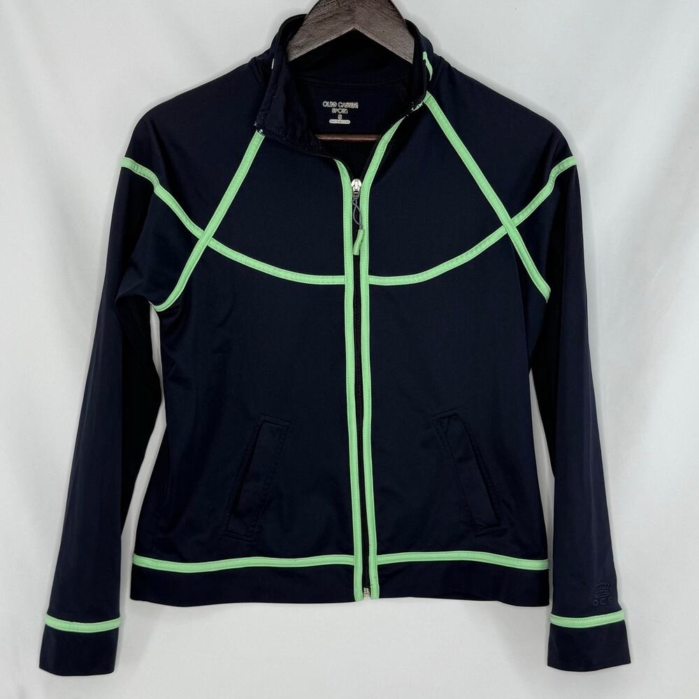Oleg Cassini Sport Track Jacket Womens S Blue Green Zip Up Retro Y2K Athletic